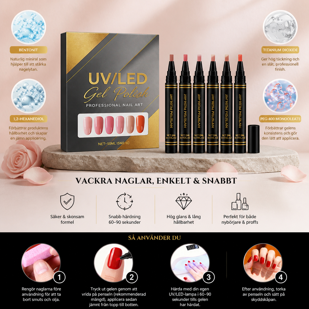 UV/LED Gelnagellacksset – mjuka nude-nyanser för eleganta nagellooker