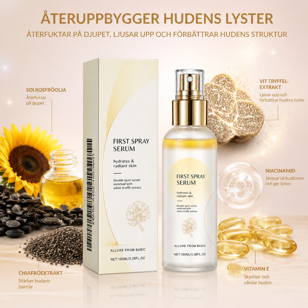 Återfuktande Dubbellagers Sprayserum för Strålande och Slätare Hudutseende