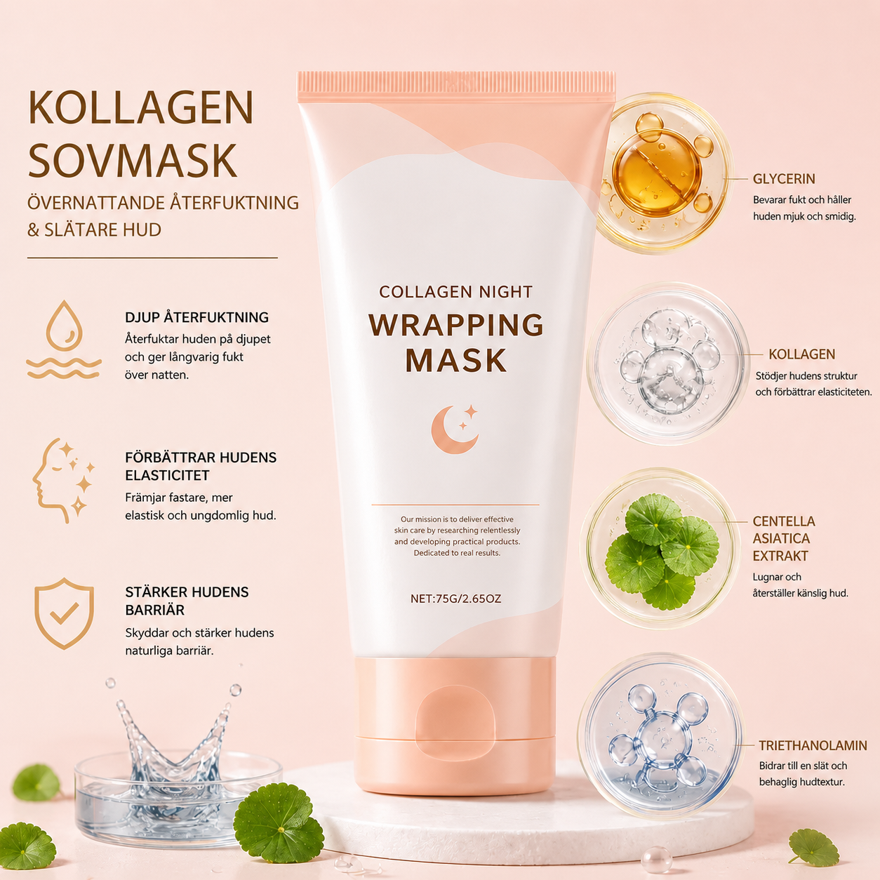 Kollagen Peel-Off Sovmask – Övernattande Återfuktning & Slätare Hud