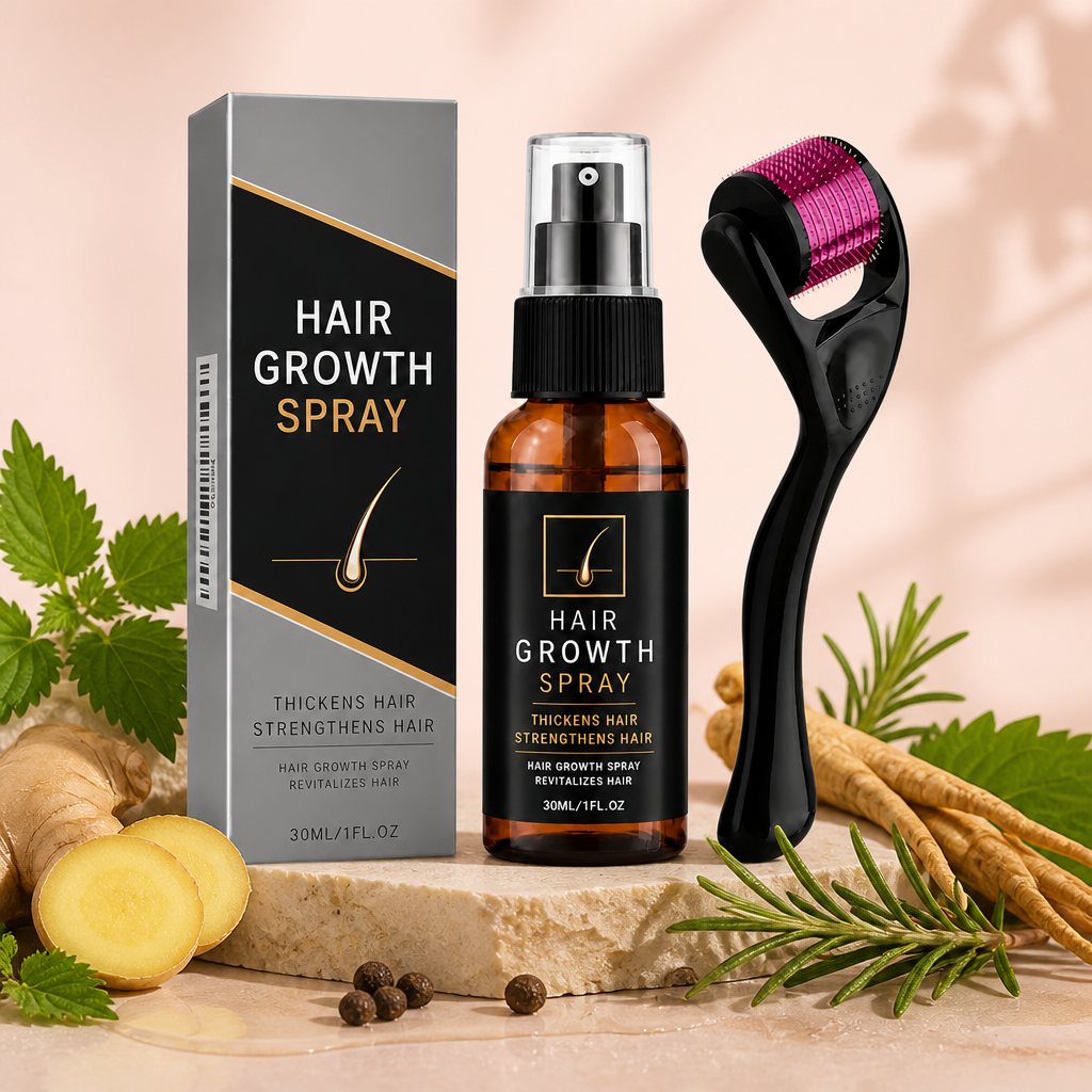 Skäggväxtspray & Roller-set – Stärker, gör fylligare och återupplivar hårstrån
