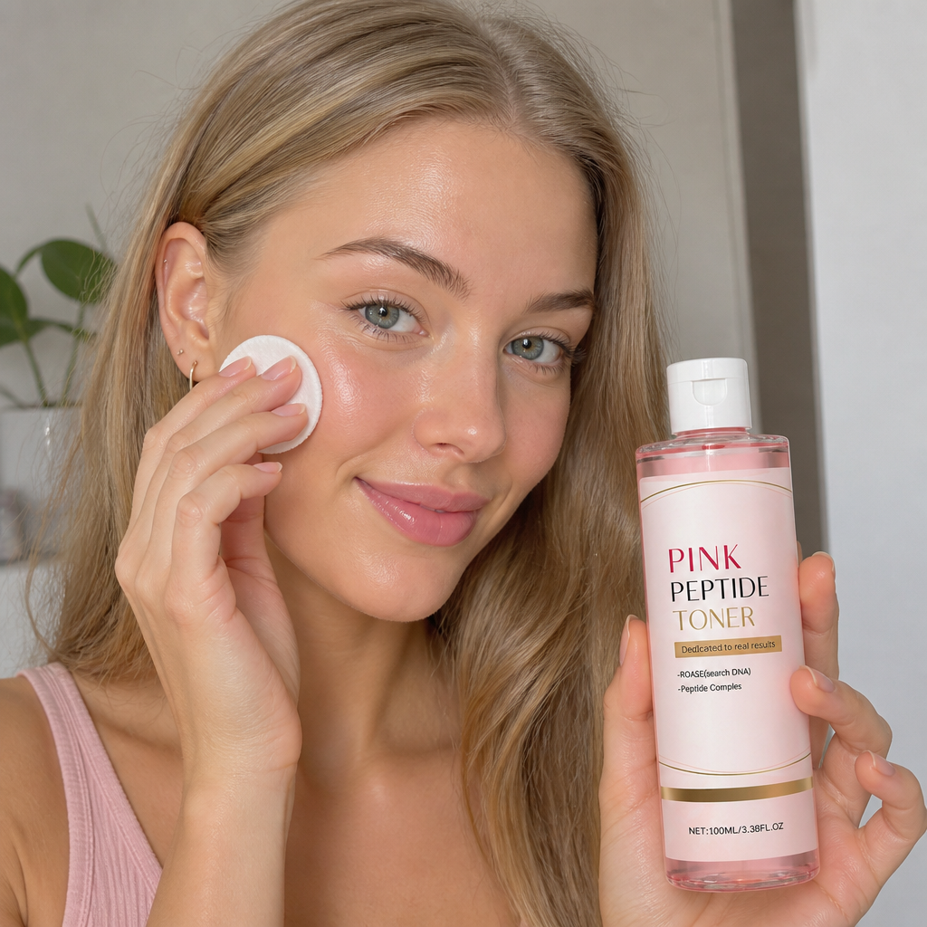Rosa Peptid Ansiktsvatten För Slät, Återfuktad och Strålande Hud
