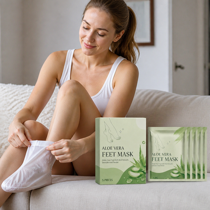 Aloe Vera fotskalningsmask för återfuktning och mjuka, släta fötter