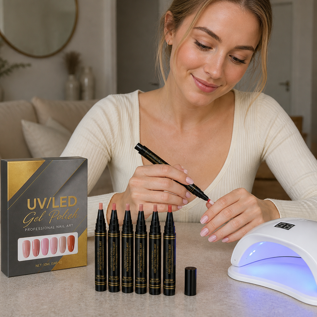 UV/LED Gelnagellacksset – mjuka nude-nyanser för eleganta nagellooker