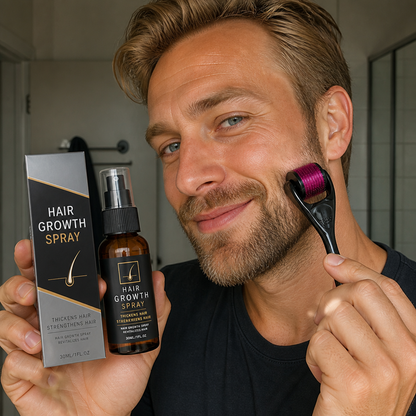 Skäggväxtspray & Roller-set – Stärker, gör fylligare och återupplivar hårstrån