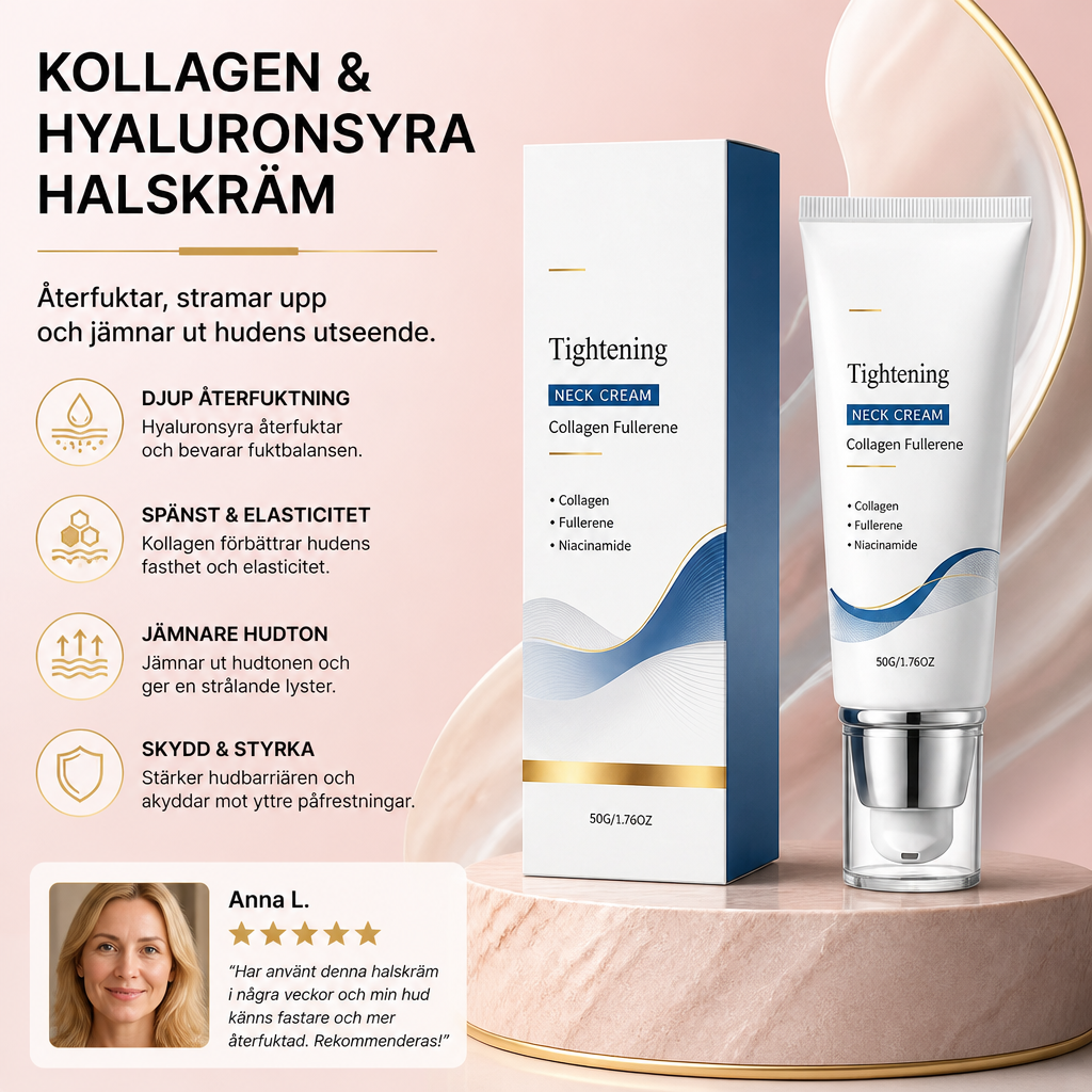 Kollagen- och hyaluronsyrahalskräm – Återfuktar och jämnar ut hudens utseende