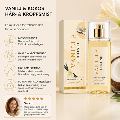 Vanilj- och kokosdoftande hår- och kroppsmist – mjuk doft för vardaglig elegans