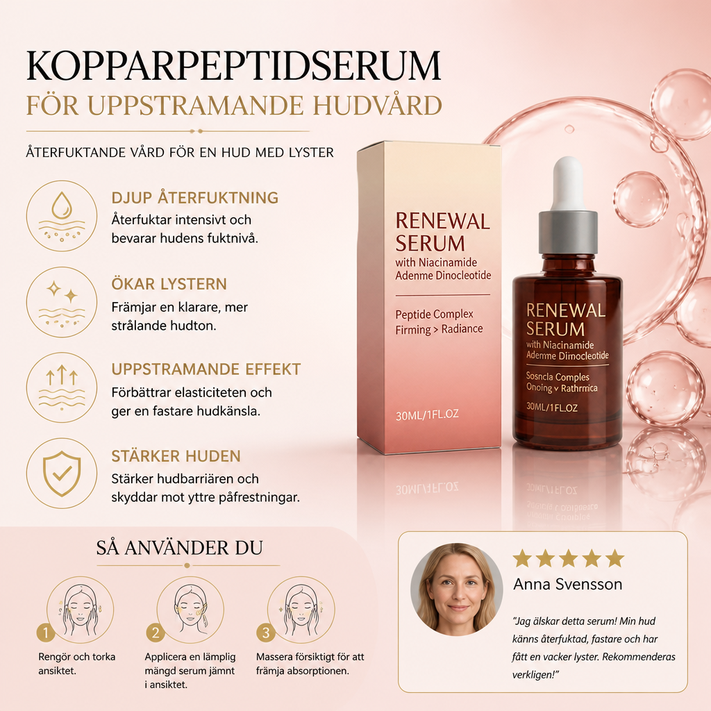 Kopparpeptidserum För Uppstramande Hudvård – Återfuktande Vård För En Hud Med Lyster