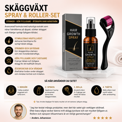 Skäggväxtspray & Roller-set – Stärker, gör fylligare och återupplivar hårstrån