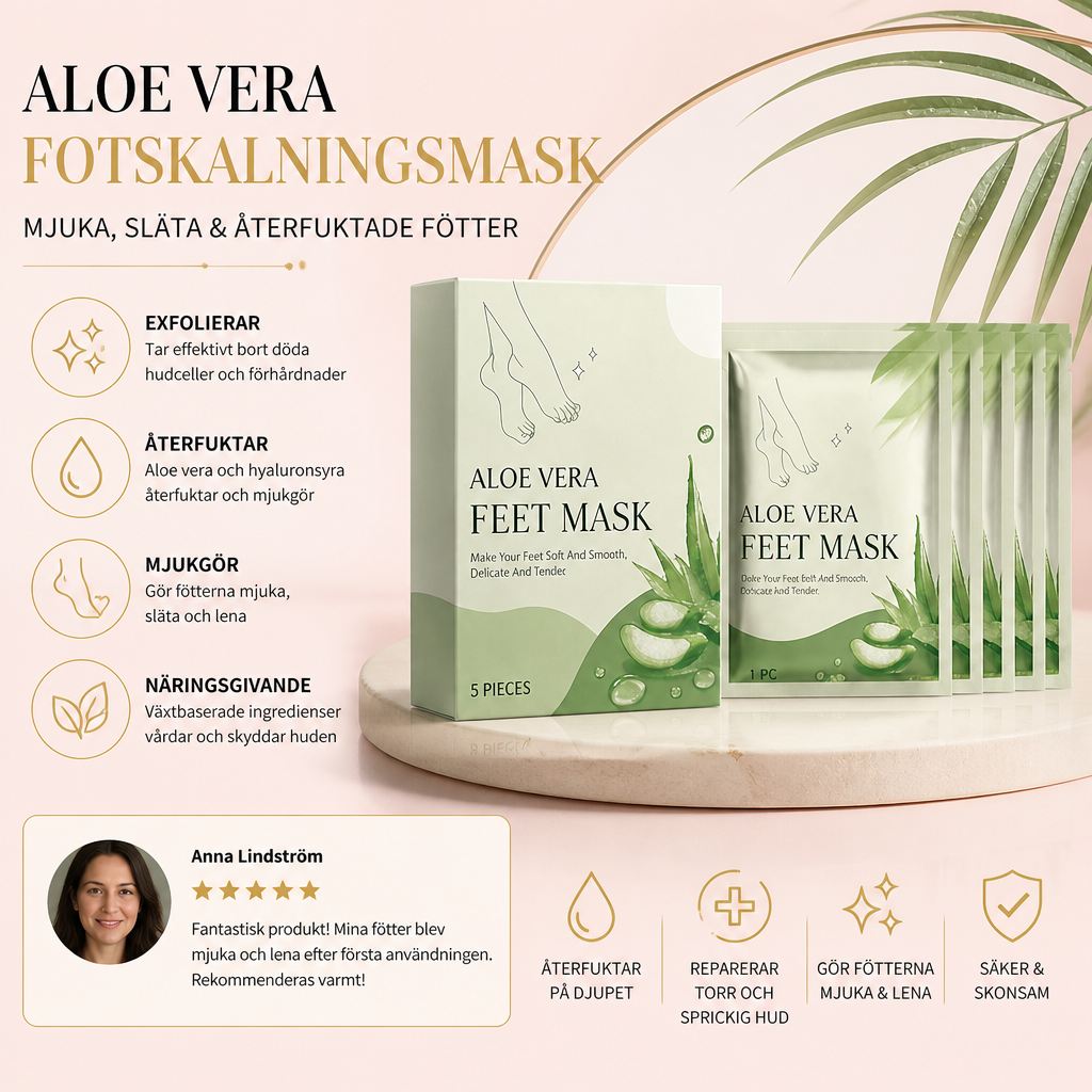 Aloe Vera fotskalningsmask för återfuktning och mjuka, släta fötter