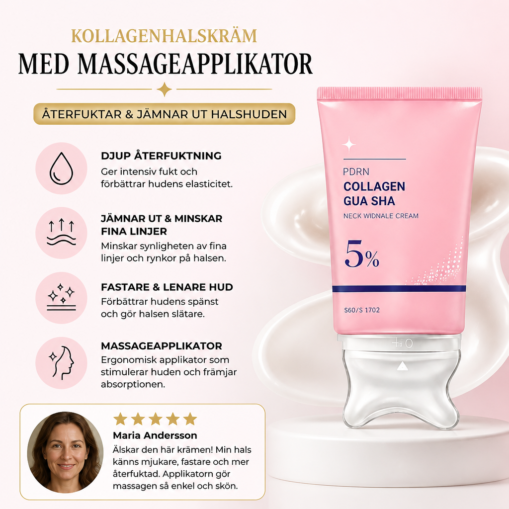 Kollagenhalskräm med massageapplikator – Återfuktar och jämnar ut halshuden