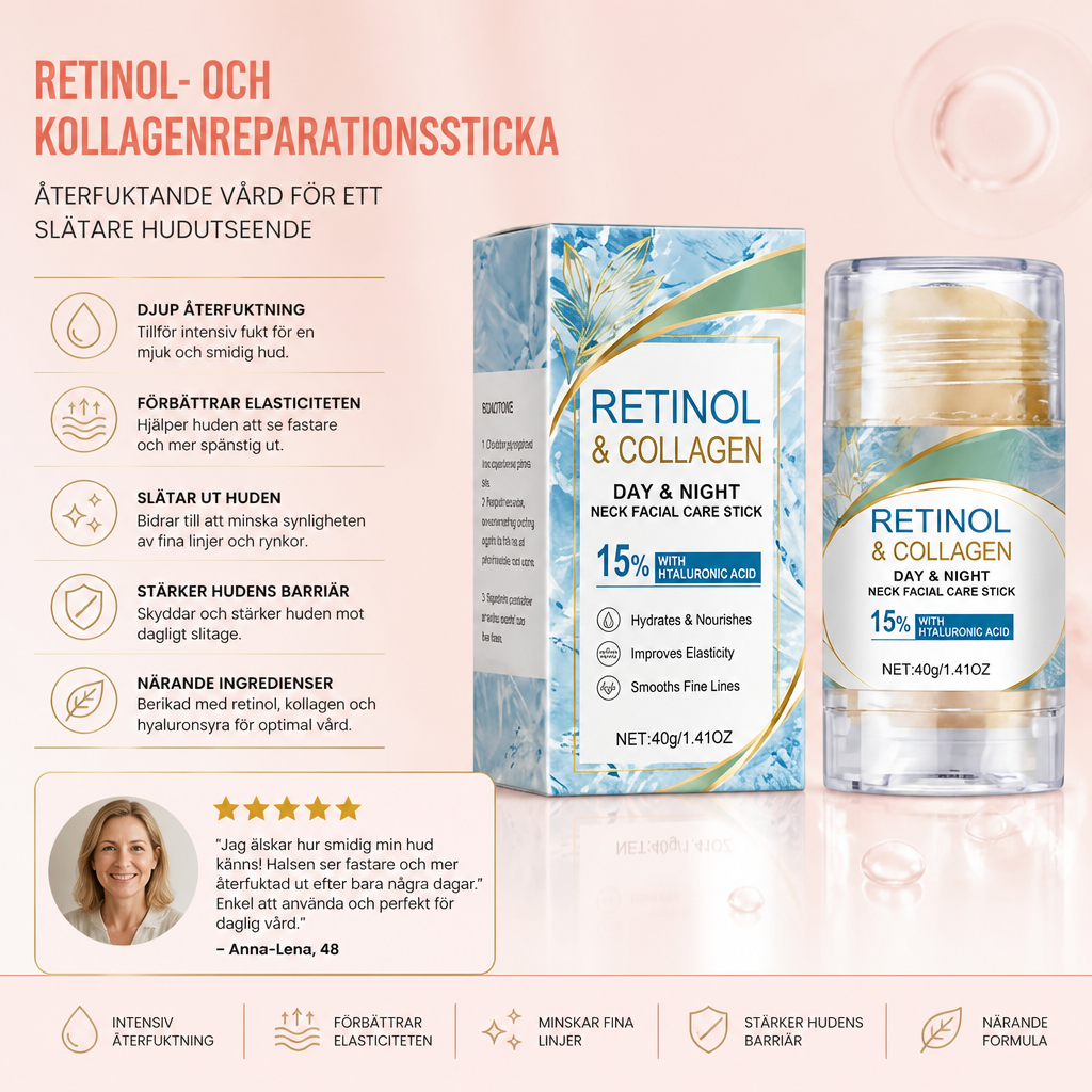 Retinol- och kollagenreparationssticka – Återfuktande vård för ett slätare hudutseende
