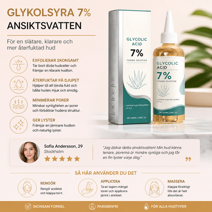 Återfuktande Glykolsyra Ansiktsvatten För Slät och Uppfriskad Hud