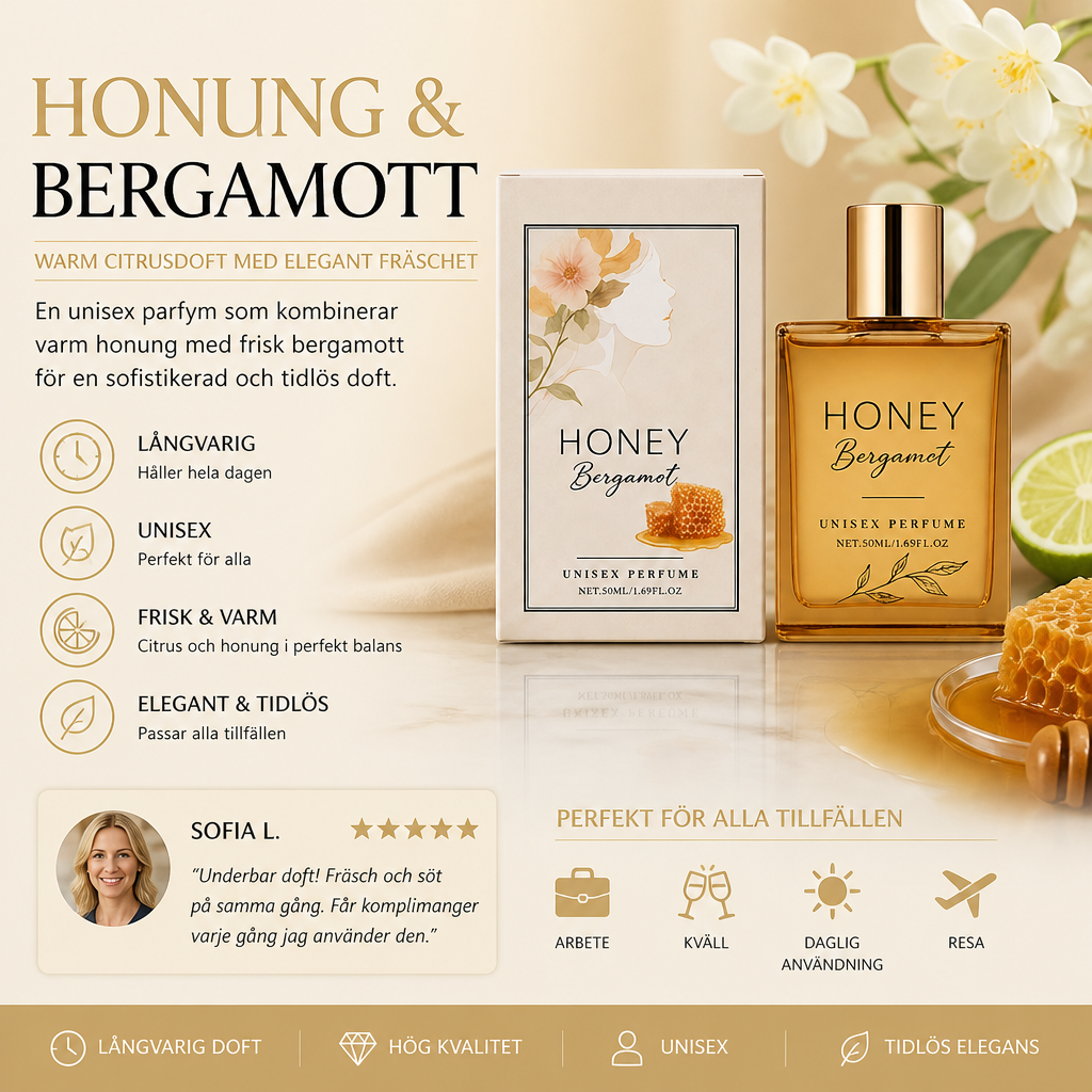 Honungs- och bergamottparfym för alla – varm citrusdoft med elegant fräschhet