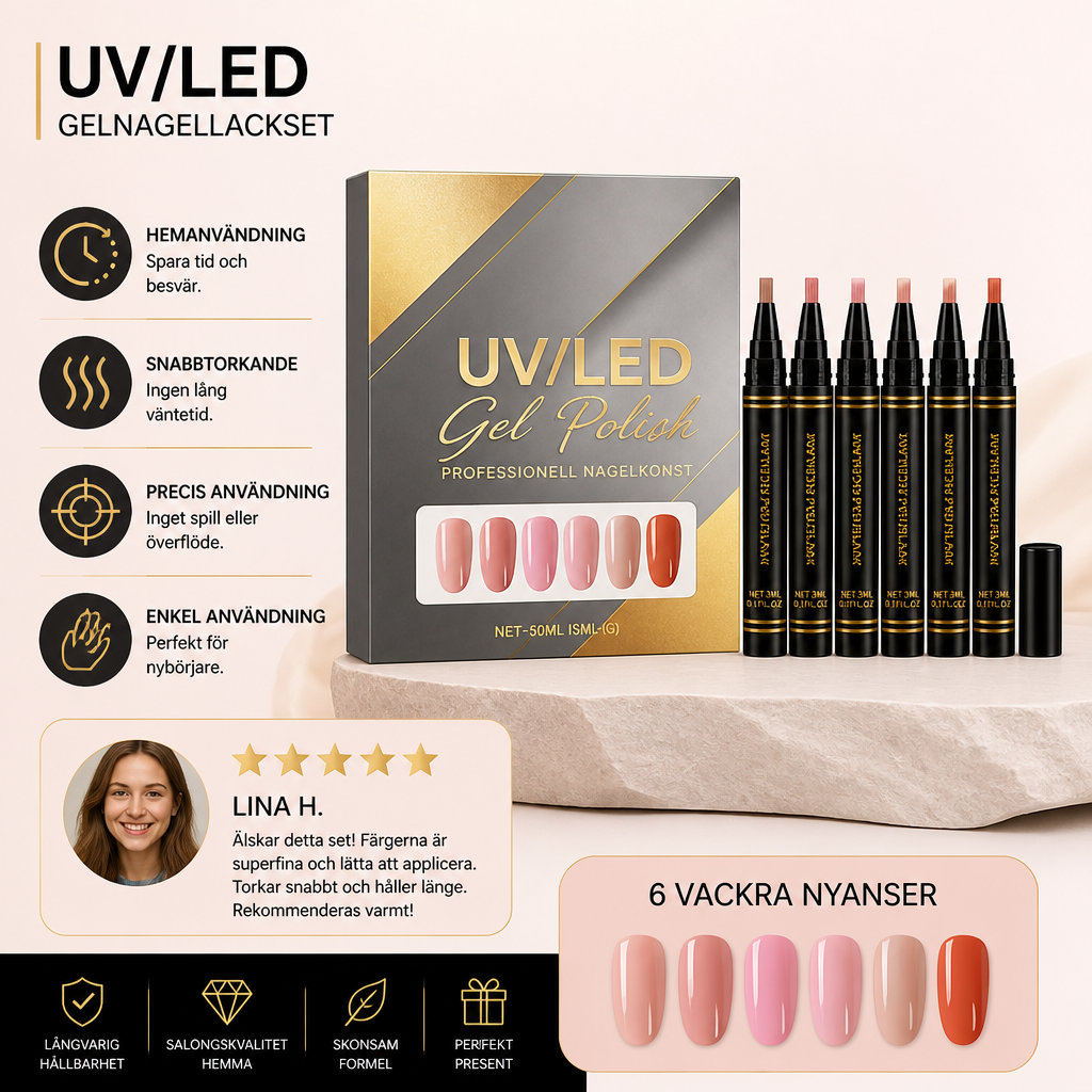 UV/LED Gelnagellacksset – mjuka nude-nyanser för eleganta nagellooker