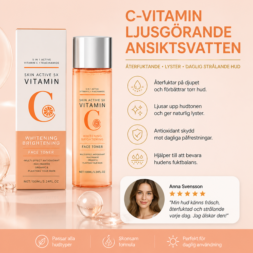 C-Vitamin Ljusgörande Ansiktsvatten – Återfuktande Lyster och Daglig Strålande Hud