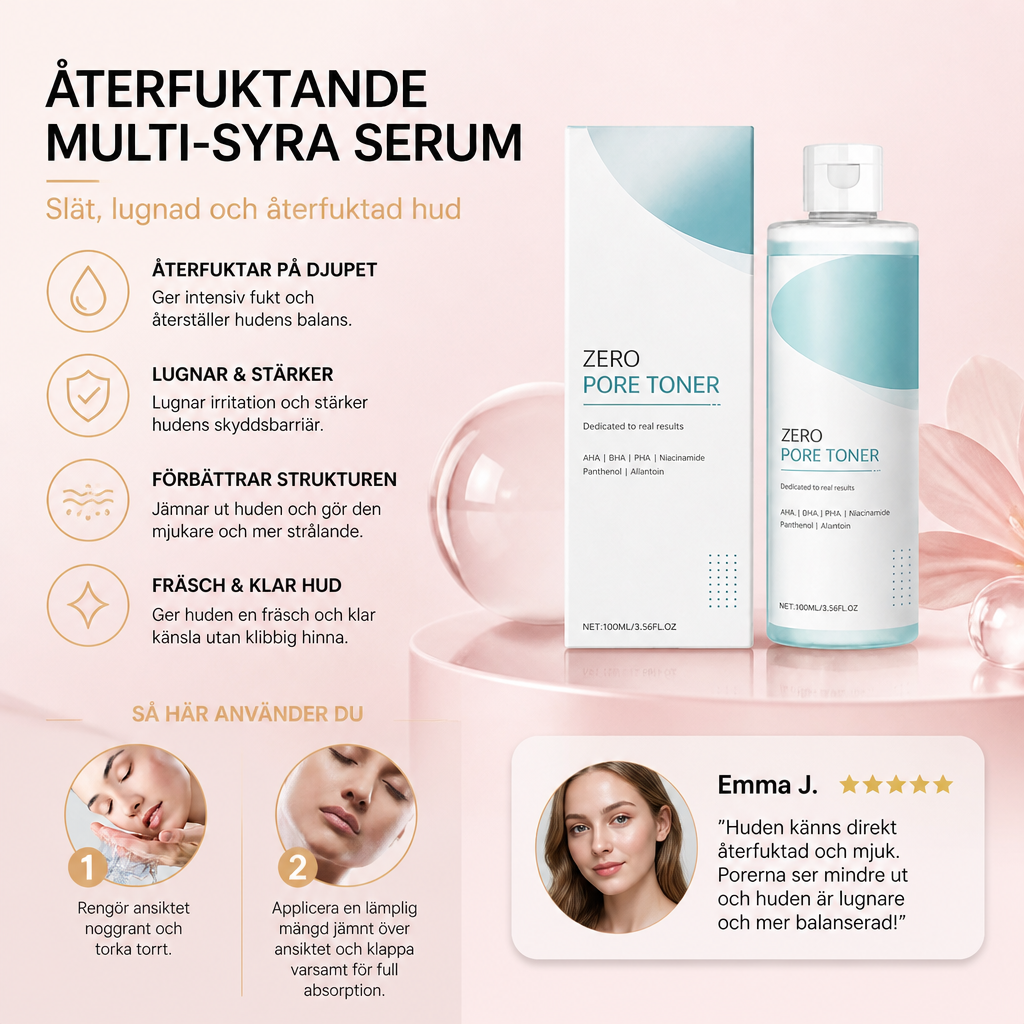 Återfuktande Multi-Syra Ansiktsserum – Slät, Lugnad och Återfuktad Hud