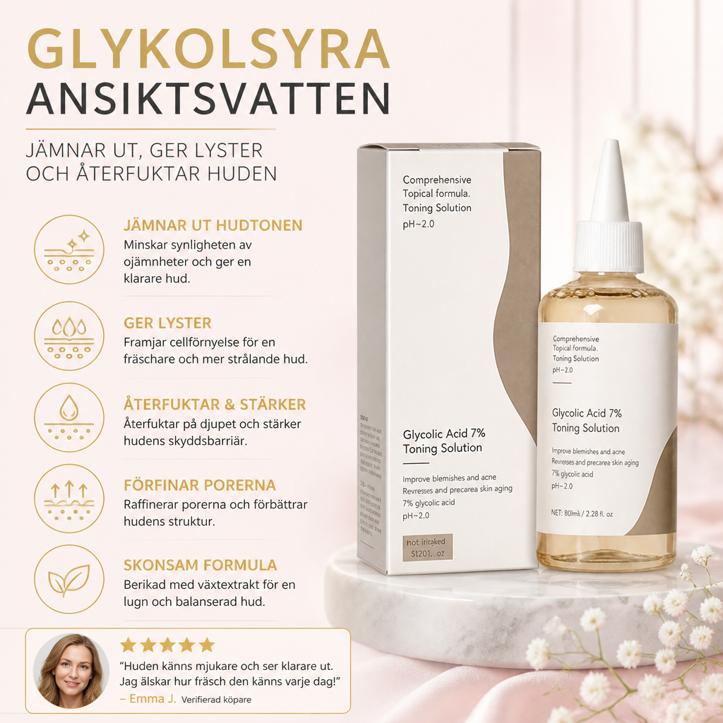 Glykolsyra Ansiktsvatten – Jämnar Ut, Ger Lyster och Återfuktar Huden