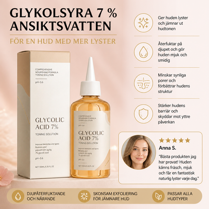 Glykolsyra 7 % Ansiktsvatten – Jämnar Ut För En Hud Med Mer Lyster