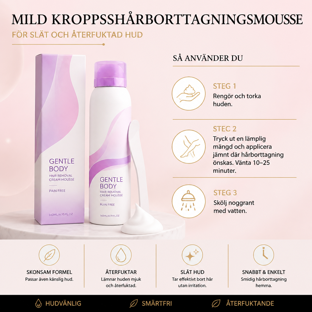 Mild kroppshårborttagningsmousse för slät och återfuktad hud