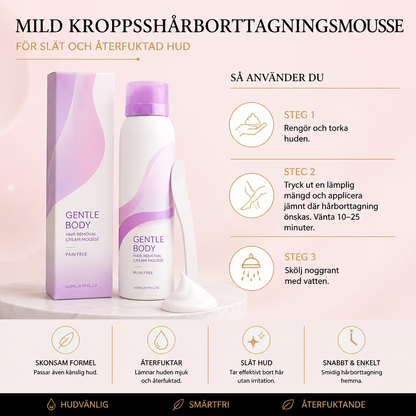 Mild kroppshårborttagningsmousse för slät och återfuktad hud