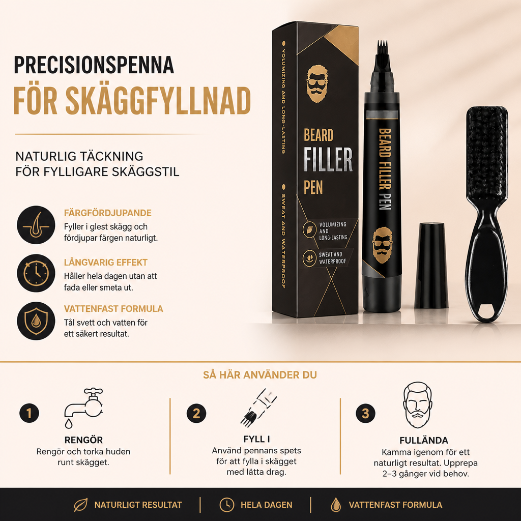 Precisionspenna för skäggfyllnad – Naturlig täckning för fylligare skäggstil