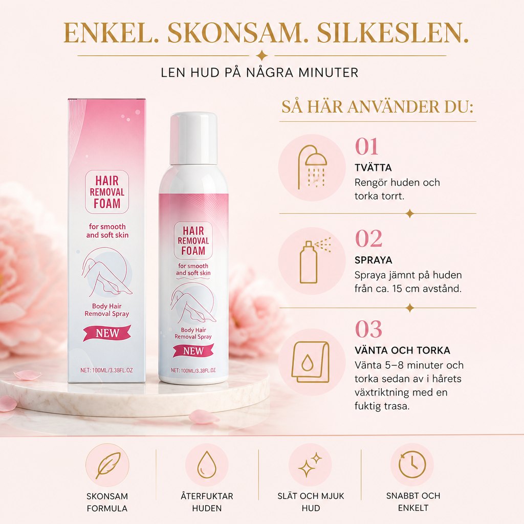 Mild hårborttagningsspray med återfuktande hudvårdsformula