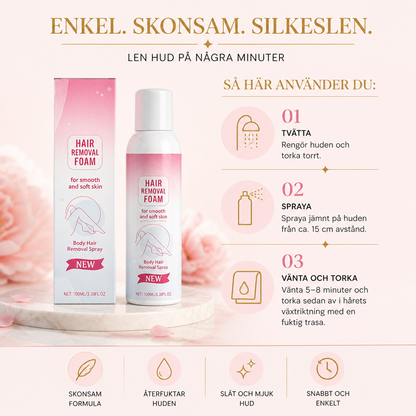 Mild hårborttagningsspray med återfuktande hudvårdsformula