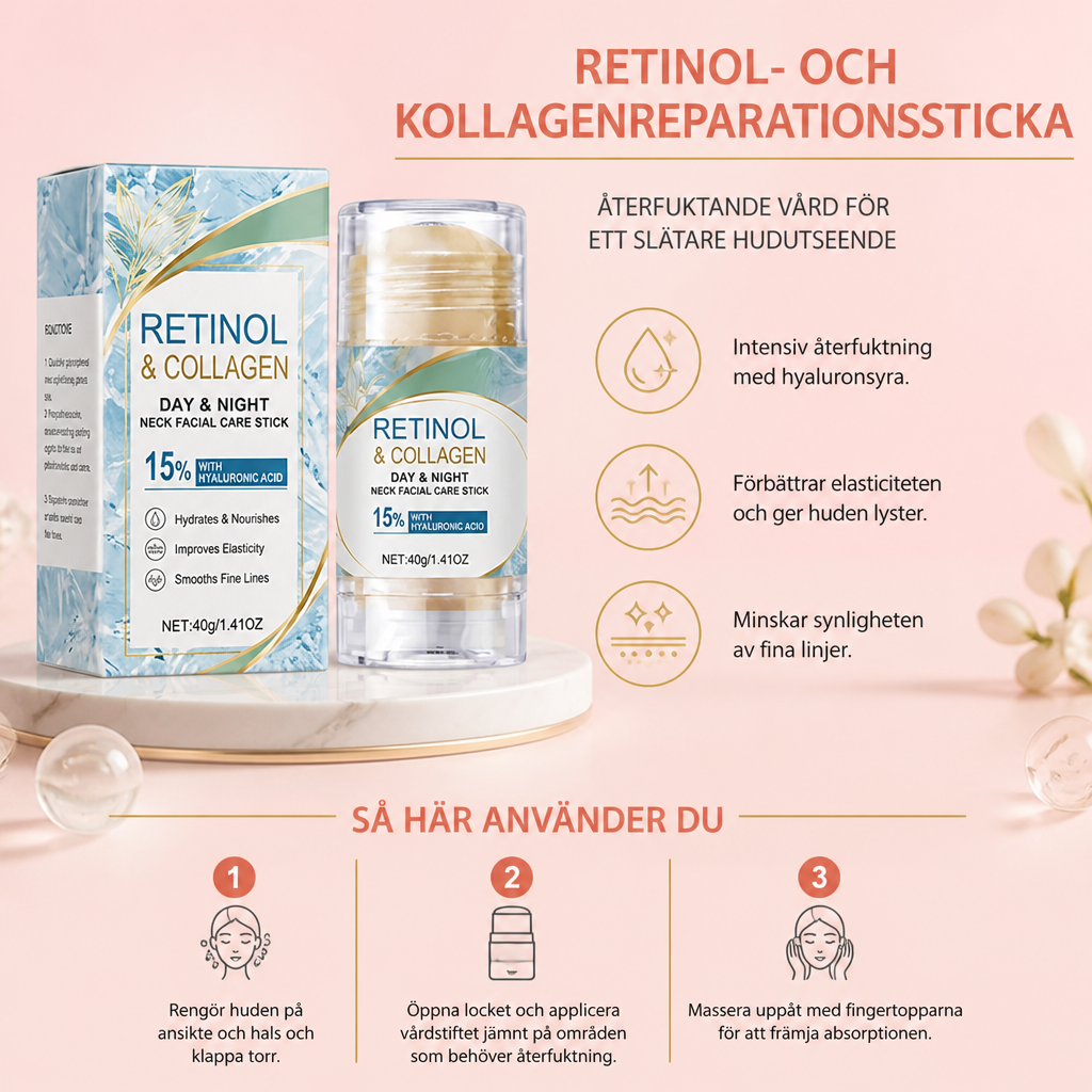 Retinol- och kollagenreparationssticka – Återfuktande vård för ett slätare hudutseende