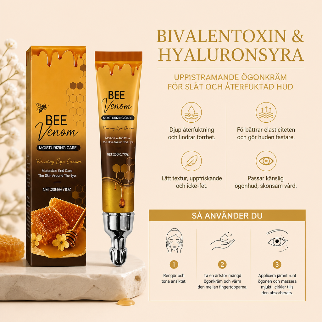 Bivalentoxin & hyaluronsyra uppstramande ögonkräm för slät och återfuktad hud