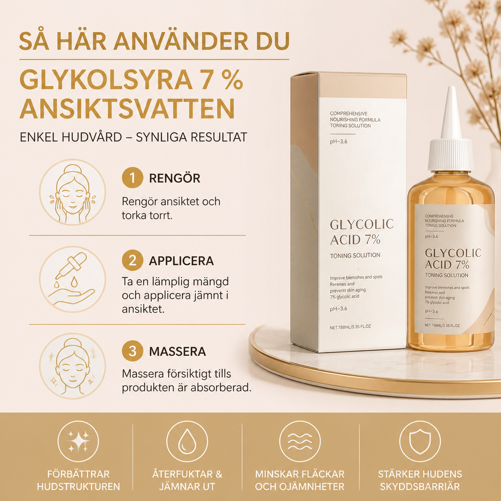 Glykolsyra 7 % Ansiktsvatten – Jämnar Ut För En Hud Med Mer Lyster