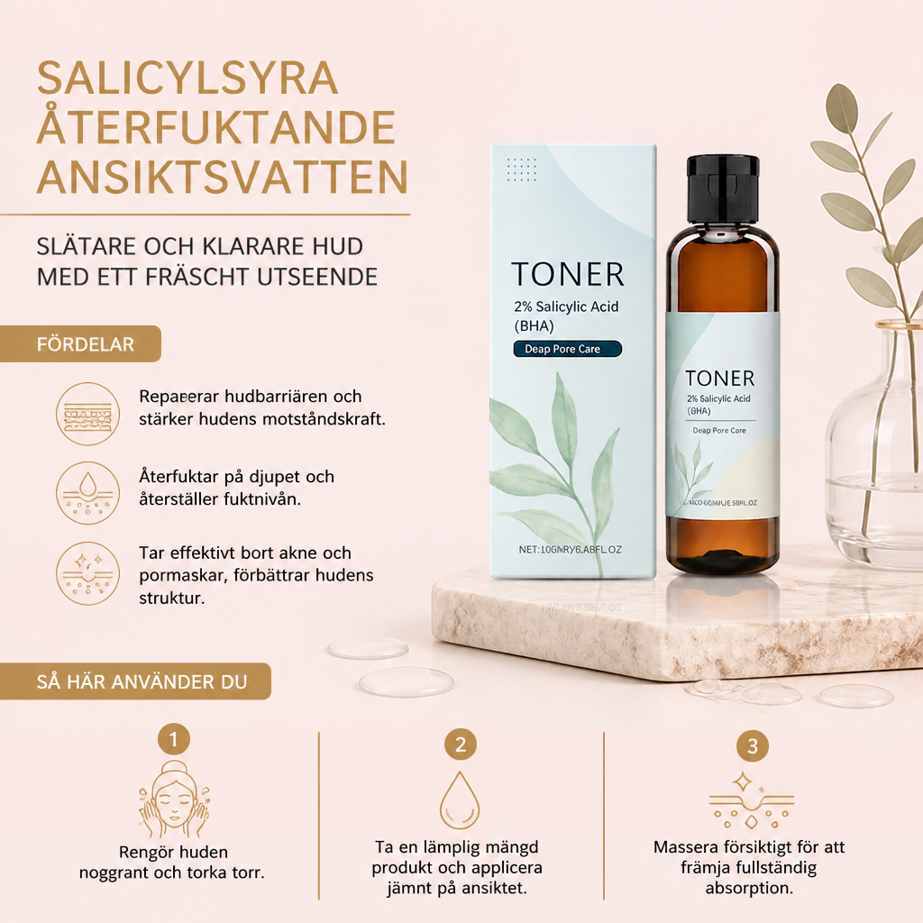 Salicylsyra Återfuktande Ansiktsvatten – Slätare och Klarare Hud Med Ett Fräscht Utseende