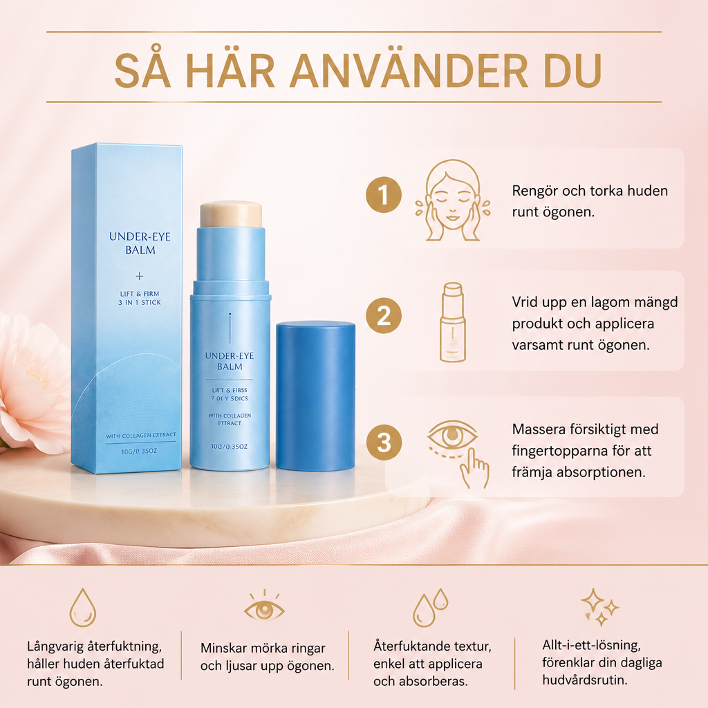 Återfuktande kollagenögonbalsam i stickformat för släta och fräscha ögon