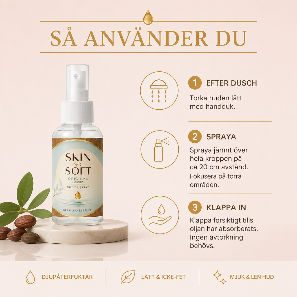 Jojoba torr oljespray för kroppen – lätt återfuktning för silkeslen hud