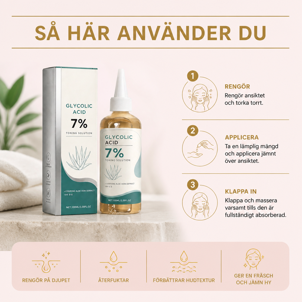 Återfuktande Glykolsyra Ansiktsvatten För Slät och Uppfriskad Hud