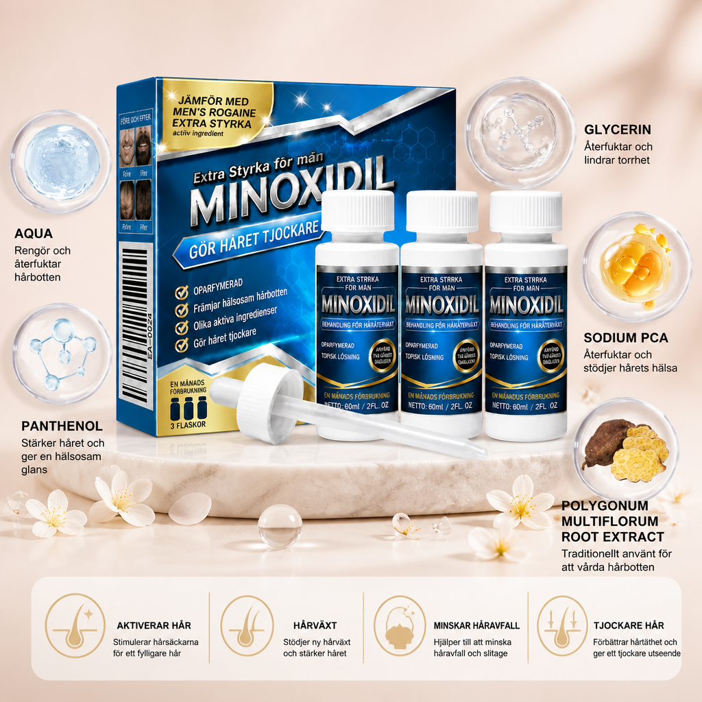 Minoxidil 5 % hårbottenserum – Lätt formula för ett fylligare hårutseende och vård