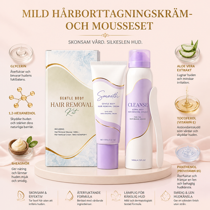Mild hårborttagningskräm- och mousseset för en slät hudkänsla