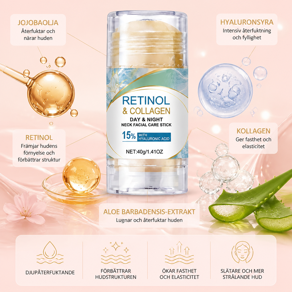 Retinol- och kollagenreparationssticka – Återfuktande vård för ett slätare hudutseende