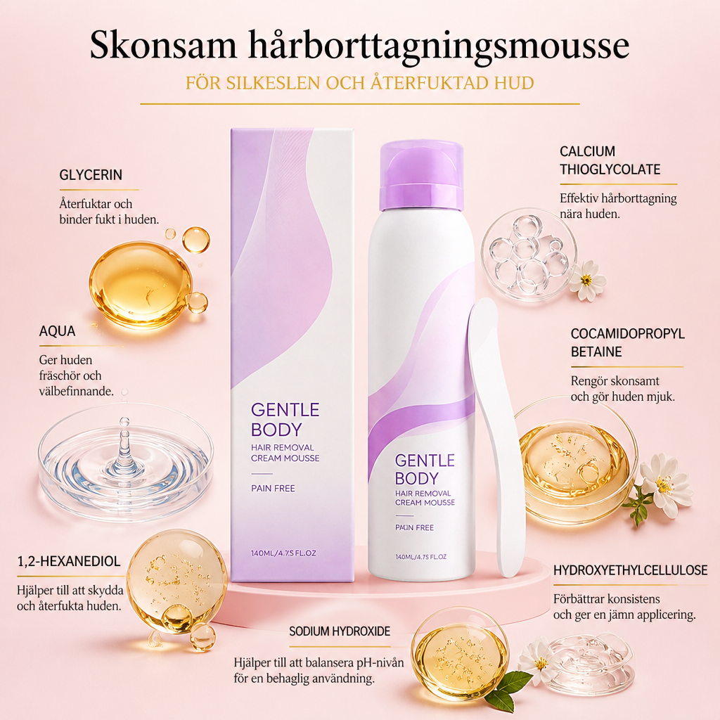 Mild kroppshårborttagningsmousse för slät och återfuktad hud