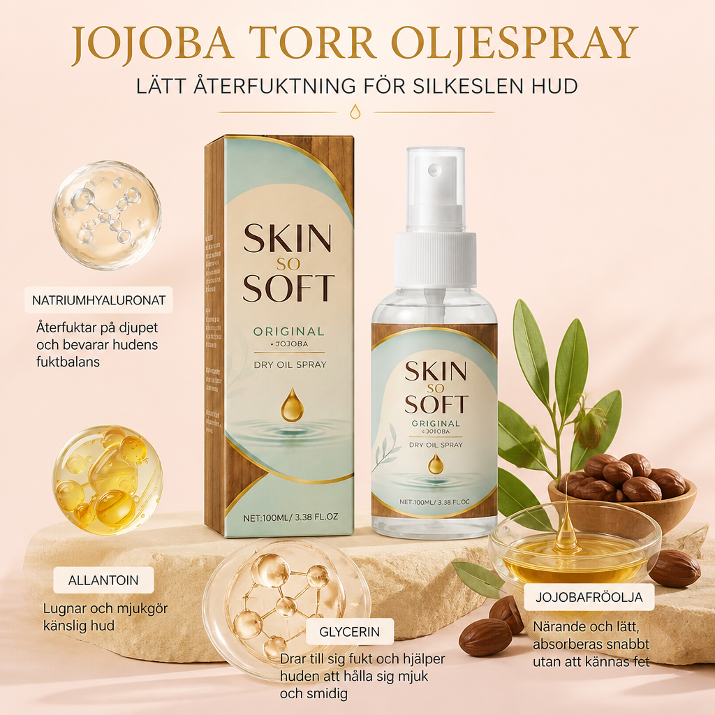 Jojoba torr oljespray för kroppen – lätt återfuktning för silkeslen hud