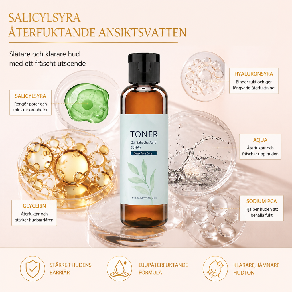 Salicylsyra Återfuktande Ansiktsvatten – Slätare och Klarare Hud Med Ett Fräscht Utseende
