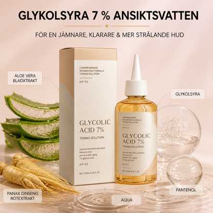 Glykolsyra 7 % Ansiktsvatten – Jämnar Ut För En Hud Med Mer Lyster