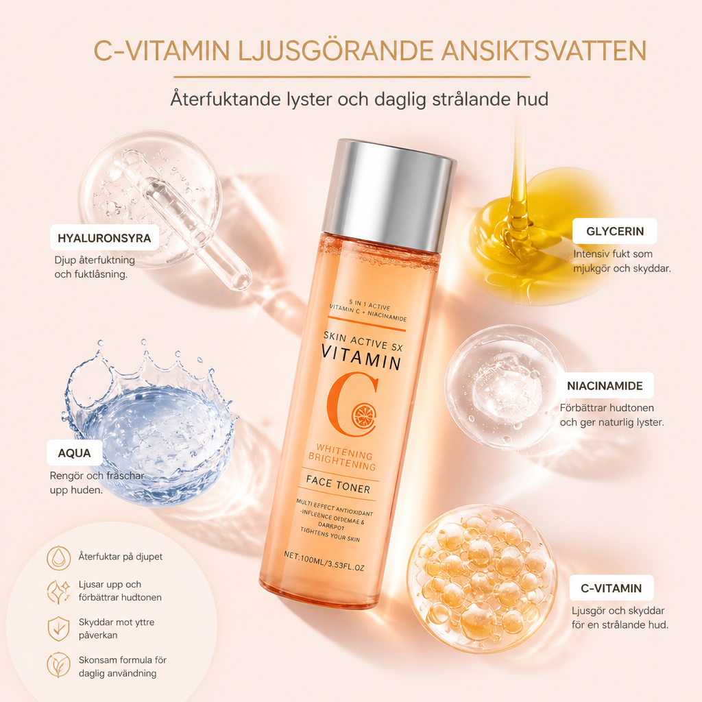 C-Vitamin Ljusgörande Ansiktsvatten – Återfuktande Lyster och Daglig Strålande Hud