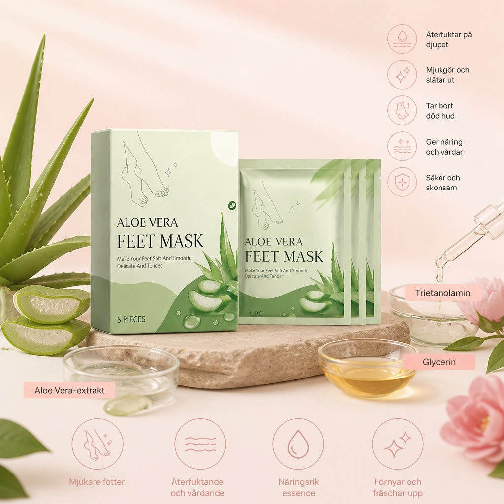 Aloe Vera fotskalningsmask för återfuktning och mjuka, släta fötter