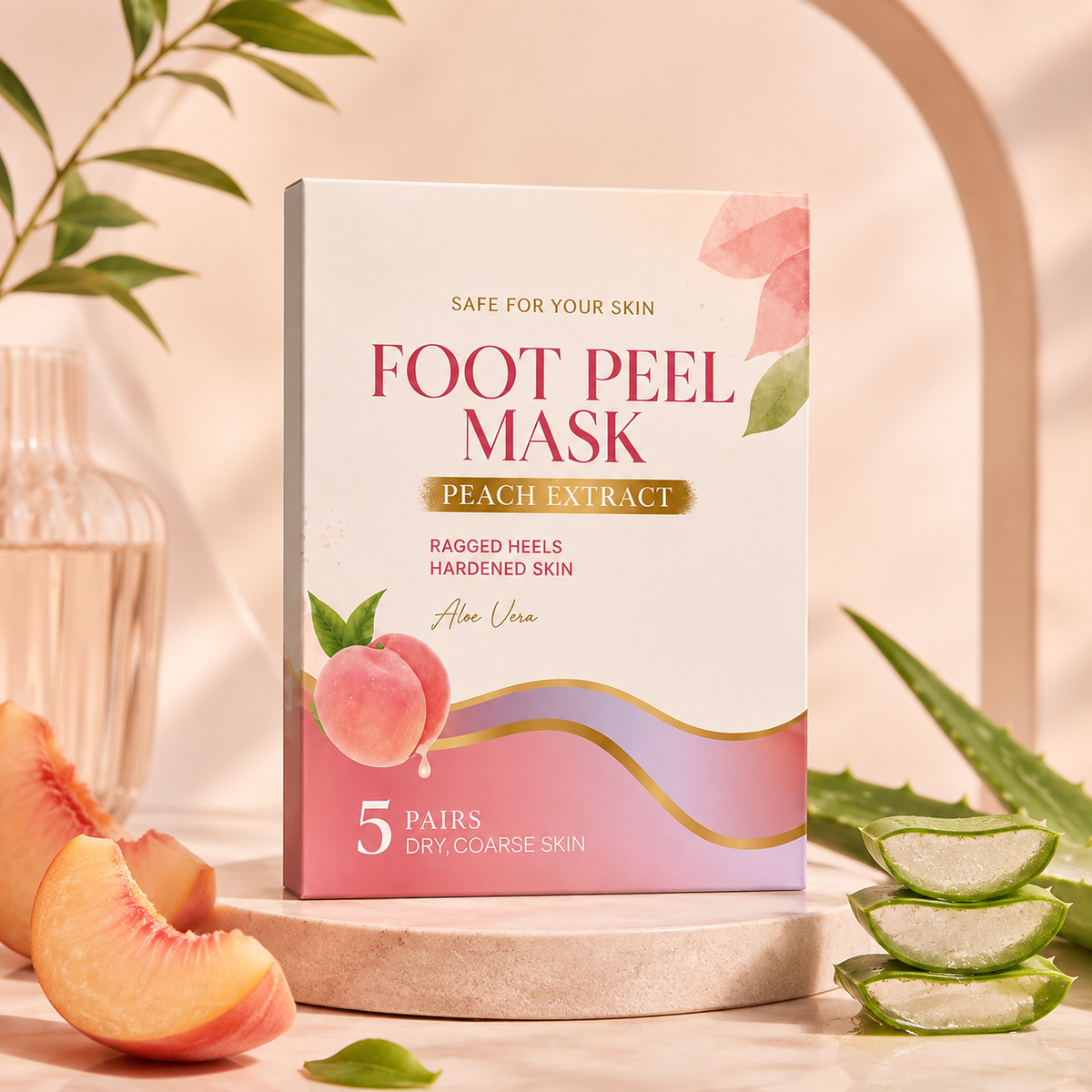 Fotpeelingsmask med persikoextrakt och aloe vera