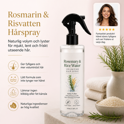 Rosmarin & Risvatten Hårspray – 100 % Naturlig Hårmist för Mjukt, Lent och Friskt Utseende Hår