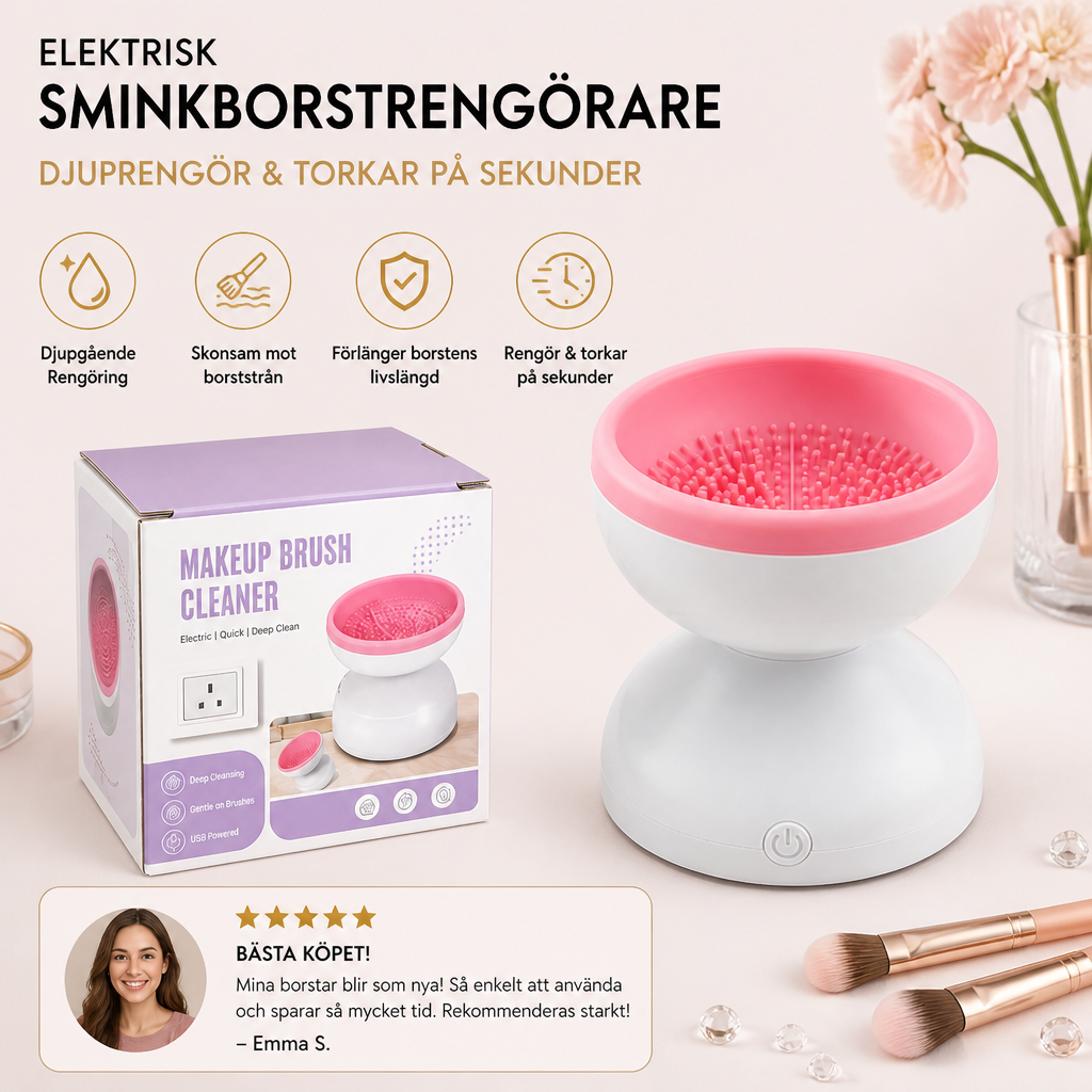 Elektrisk Sminkborstrengörare – Djuprengör & Torkar På Sekunder