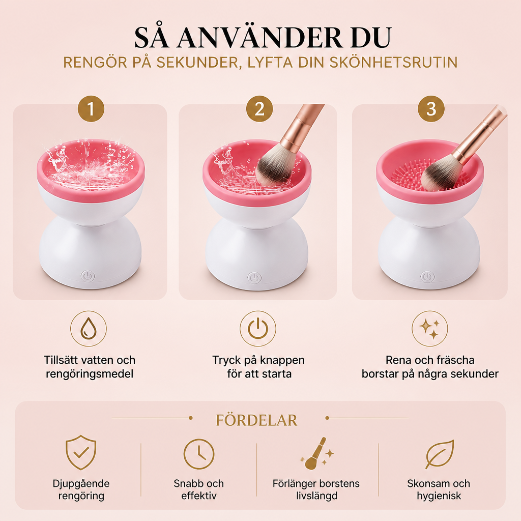 Elektrisk Sminkborstrengörare – Djuprengör & Torkar På Sekunder