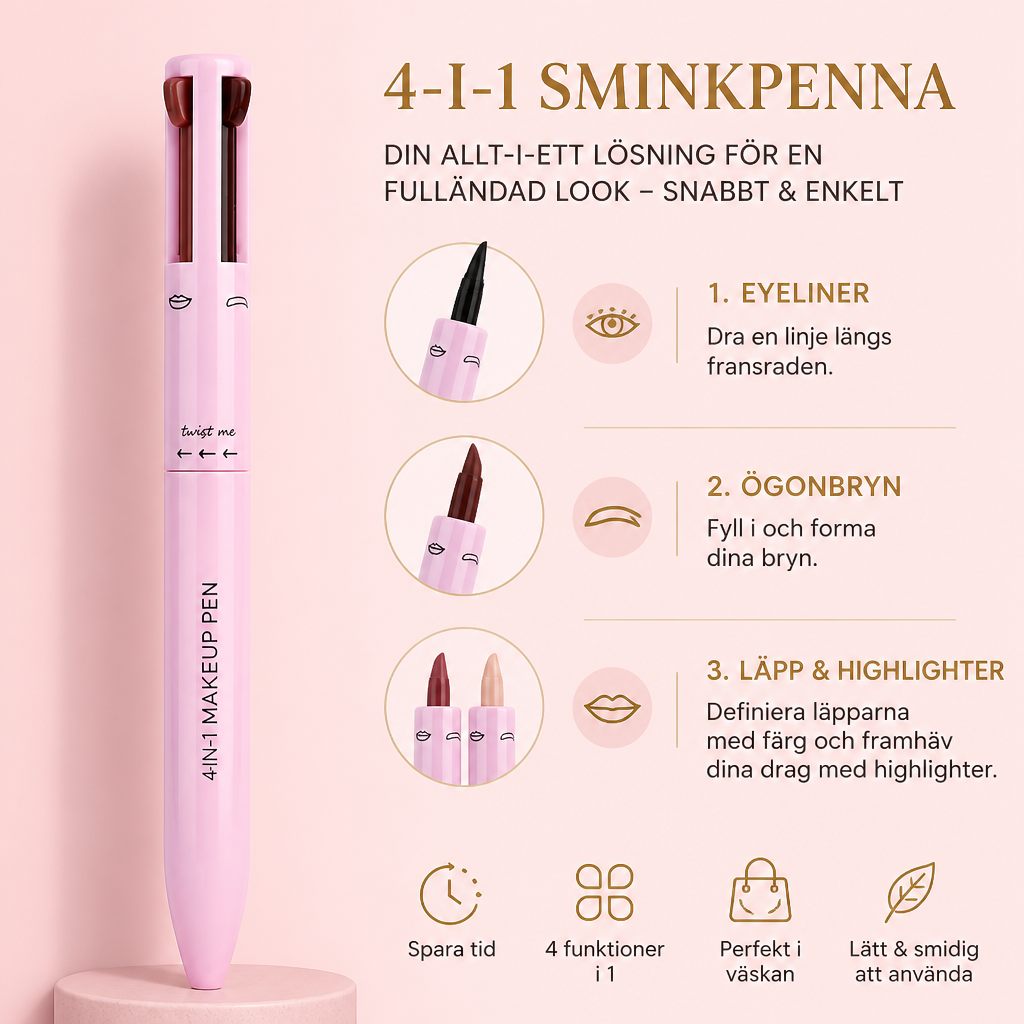 4-i-1 Sminkpenna – Eyeliner, Highlighter, Läpp- & Ögonbrynspenna