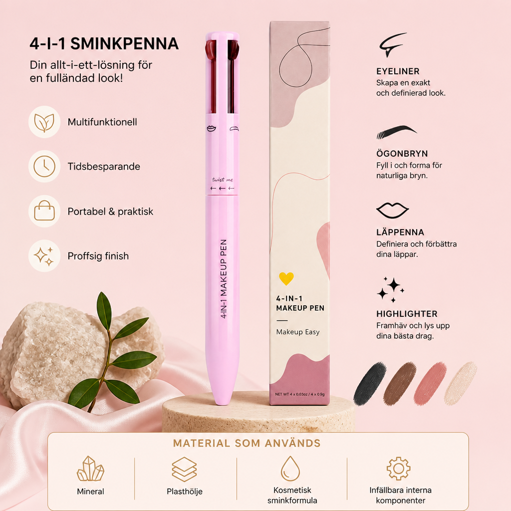 4-i-1 Sminkpenna – Eyeliner, Highlighter, Läpp- & Ögonbrynspenna