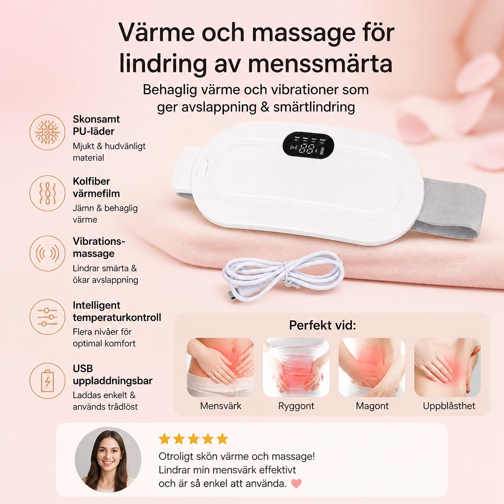 Värmedyna För Menssmärta & Magmassage Med Värme Och Vibrationer För Mensvärk